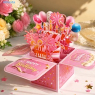 LEOTA 3D Birthday Card, Balloon Cake Design Flowers Theme Pop-Up Greeting Cards, Elegant Best Wishes