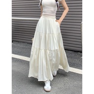 Long Plain Ruffle Skirt muslimah labuh white black skirt with pocket Large Swing a line maxi skirt w