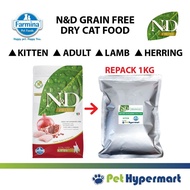 [REPACK] Farmina Natural &amp; Delicious N&amp;D Adult/Kitten/Lamb1kg | Skin&amp;Coat 700g(makanan Kucing Protein Tinggi)