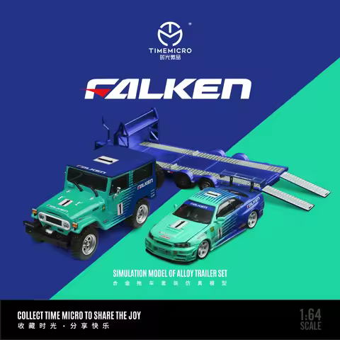 Time Mirco 1:64 FJ40/GTR34 Falken Painting Alloy Diecast Model Car ,Collection & Display& Gift