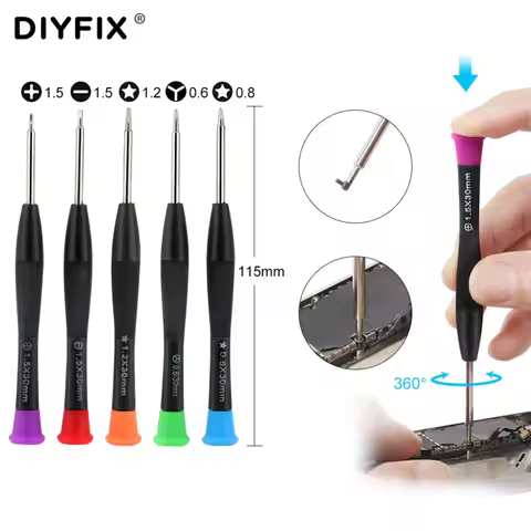 DIYFIX Precision Screwdriver P2 P5 Pentalobe 1.5 Flat Head 1.5 Cross 0.6 Y Tip for MacBook Mobile Ph