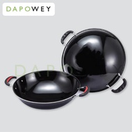 Dw Kuali Hitam KS-Red Two Ears Enamel Wok Favorite Iron Wok Black Double Handle Enamel Wok Stir-Fry Wok Kuali Besi