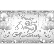 Happy 25th Anniversary Backdrop Glitter Silver Ring Balloons Love Indoor Photography Background Wedd