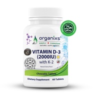 Organixs Halal Natural Vitamin D3 2000iu With K2-75 mcg With Cherry Flavor, 60 Chewable Tablets Expi