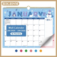 BIGHSM 18 Lịch Treo Tường hàng tháng January 2025 để June 2026 treo lịch lớn theo mùa tường kế hoạch