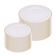 Gold Plastic Plates - 25 Dinner Plates and 25 Salad Plates Party Plastic Plates Disposable Plates fo
