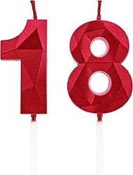18th Birthday Candles, Red Number Candles, Birthday Decoration, Happy Birthday Cake Toppers, for Bir