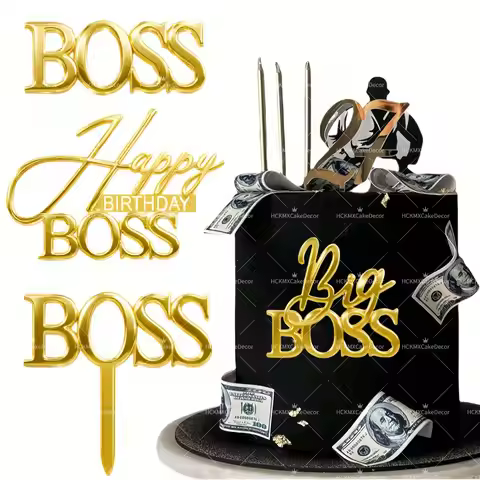 3pcs/6pcs Gold Acrylic Boss Happy Birthday Cake Topper Big Boss Cake Decorations for Boss Birthday P