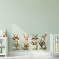 4Pcs Rabbit and Flowers Wall Decals - Adorable Home Decor for Bathroom, Living Room, Bedroom, Kids R