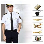 ชุดกัปตันแขนสั้นผู้ชายเสื้อไนท์คลับการบินชุดนักบินชาย Flight Attendant Service ผ้า Oxford มาตรฐาน