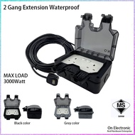 2 Gang 3Pin Switch Socket HEAVY DUTY TRAILING EXTENSION SOCKET Waterproof Garden Sirim