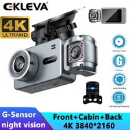 EKLEVA 4K Triple Lens DashCam Front 2160P with Inside/Rear 720P Night Vision WiFi App Control G-Sens