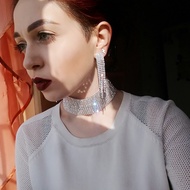 Kalung choker fashion permata putih dan hitam (Rhinestone bar)