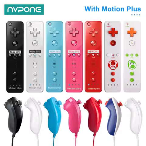 2 Set Motion Plus Remote Controller for Wii Remote Controller Gamepad with Nunchuck Controller for N