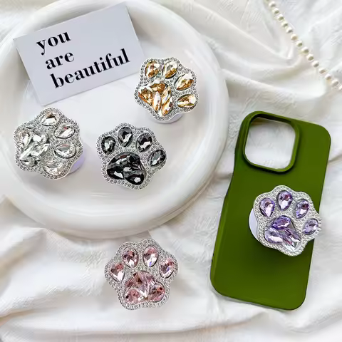 Korean Cute 3D Cat Paw Diamond Bracket Griptok Glitter Grip Tok Accessories For iPhone Samsung Luxur