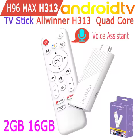 H96 Max H313 Android TV Stick Allwinner Quad Core 4K Wifi6 BT Voice Assistant Remote Game Media Play