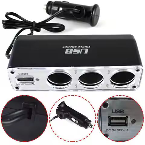 12V/24V 3 Way Multi Socket Car Cigarette Lighter Splitter Port Accessories USB Triple Plug With Char