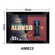 กรอบรูปโมเดลรถ F1 Aston Martin ลายเซ็นของ Alonzo ตกแต่งห้อง ภาพวาดโมเดลรถแข่ง รูปภาพ 3 มิติ งานฝีมือ