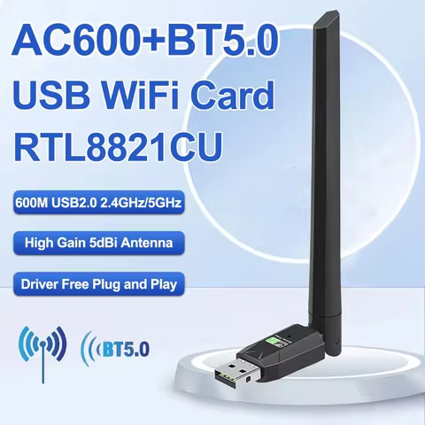 USB WiFi Adapter AC600 Bluetooth5.0 Wireless Dual Band 2.4G/5GHz WiFi 5dBi Antenna USB Dongle Recevi