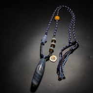 Tibetan Genuine Natural Blue Qin Gray Leather Old Material Dzi Beads Dzi Beads Multi-Line Pharmacist
