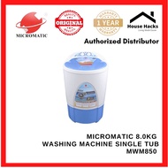 COD Micromatic MWM850 8.0kg Washing Machine Single Tub (House Hacks)