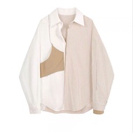 Jules24 - Choux Cream Shirt เสื้อเชิ้ตสีพื้นสลับลาย (พร้อมส่ง - Ready to ship)