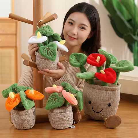 10/35cm Smiling Face Anthurium Plush Flower Pillow Potted Plant Plushie Human Figured with Legs Four