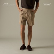 TWENTYSECOND กางเกงขาสั้น ผ้าคอตต้อน ทรงเอวสูง รุ่น Josh single pleat shorts - น้ำตาล / Brown