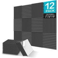 JBER 12 Pack Sound Proof Foam Panels, 1" X 12" X 12" Self-Adhesive Acoustic Foam Panels, Acoustic Pa