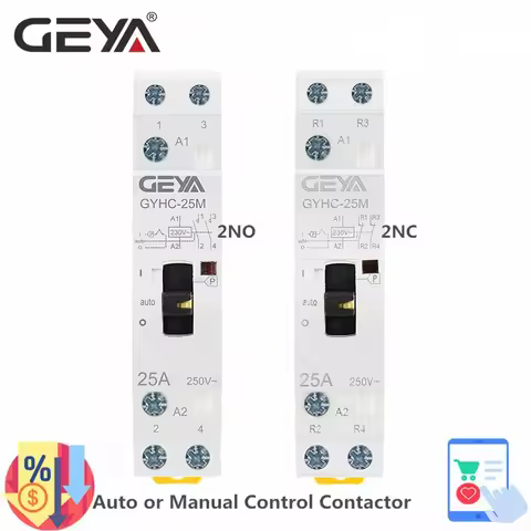 GEYA Manual Control Household Contactor Din Rail Type Modular Contactor 2P 16A 20A 25A 2NO or 2NC 22