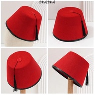 BRABRA Tarboosh Fez Hat, Breathable Felt Fez Cap, Traditional Red Color Round Moroccan Hat Universal