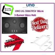 UNO UG 3086TRSV 86cm 3-Burner Glass Hob