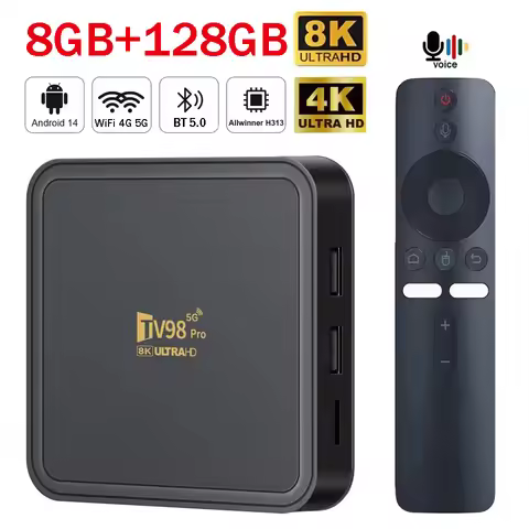 TV Box TV98 Pro Allwinner H313 Quad Core Android 14 8GB 128GB 8K 4K 4G 5G Dual Wifi6 BT5.0 Voice Rem
