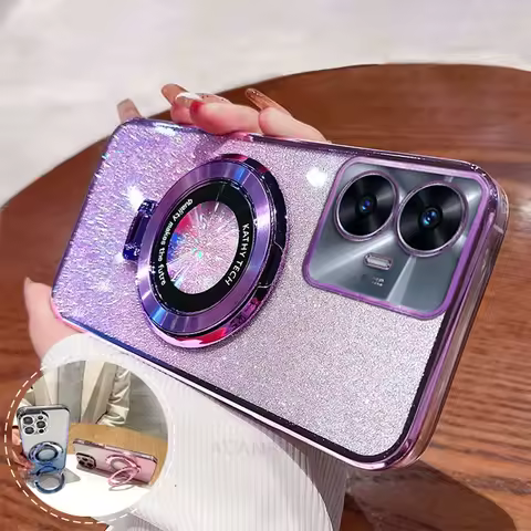 Realmec55 Glitter Plating Holder Silicone Case For Oppo Realme C55 C65 C67 C53 C35 C33 C21y A38 A58 