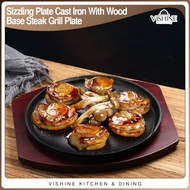 VISHINE Sizzling Plate Sisig Plate Cast Iron With Wood Base Steak Grill Plate Multi Shape Size Round