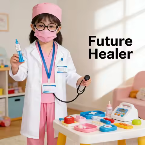Kids Doctor Nurse Surgery Costume White Lab Coat Role Play Set Kindergarten Pretend Play Fun Educati