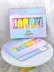 2入組韓國Ins馬卡龍顏色字母蠟燭配派對杯(隨機顏色)，生日快樂烘烤蛋糕蠟燭