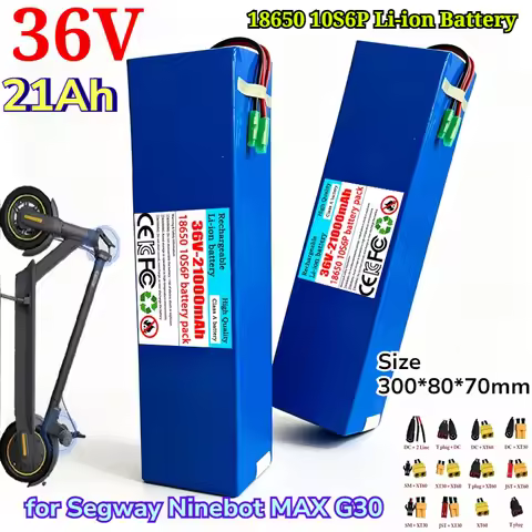 New 36V 21Ah 10S6P 18650 Lithium-ion Battery Pack with BMS 30A for Segway Ninebot MAX G30 Electric S