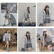 MVWU EPIDE Solid Color Hooded Down Jacket Haze Gray Lazy Style Puffer Jacket Zipper Coat Warm