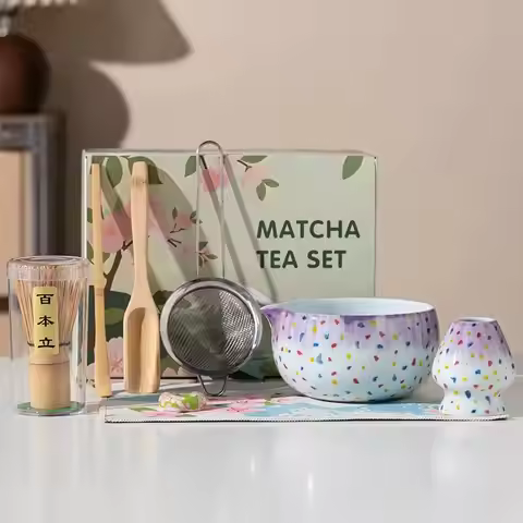 8PCS New Color Gradient Matcha Set, Japanese-Style Matcha Ceramic Bowl Tea Set, Matcha Tool Set Gift