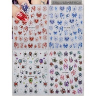 2/4/8 Sheets Halloween Spider Nail Stickers, Self Adhesive 5D Nail Art Decals with Sparkle Web and I