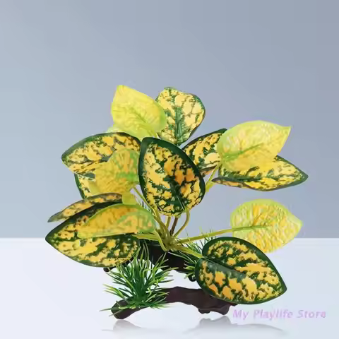 Aquarium Artificial Decor Simulation Driftwood Twigs with Plastic Plant Fish Tank Decorations Aquati