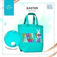 USA LABEL: Easter Tote Bag Size 22x23 Cm Excluding Strap Base Width 10 Blue Green Bright With Round Rabbit Tail On The Back.