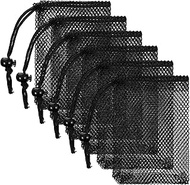 XLIUAX 6 Pcs Small Mesh Bags, Mesh Drawstring Bags Beach Drawstring Bag Black Pouch for Traveling 6 