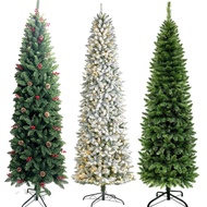 5/6/7 FT Snow Slim Christmas Tree 1100 Thick Branch Tips Hinged Artificial Snow Berry Slim Xmas Tree
