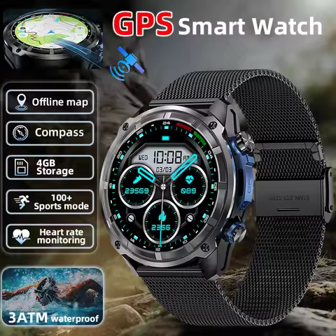 2026 Military Smart Watch Swim Sports Tracker 860mAh Battery Offline Map 4GB Big Memory GPS Navigati