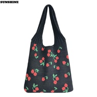 SUNSHINE Aesthetic Crochet Bag, Large Capacity Fairy Grunge Crochet Tote Bag, Fashion Cherry Pattern