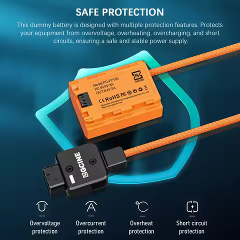 ZGCINE D-Tap USB-C PD to NP-FZ100 Dummy Battery Cable for Sony FX3 FX30 A7SIII A7IV A7CII A6700 ZV-E