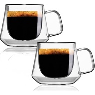 Double Wall Glass Cup Glass Coffee Mugs, Espresso Cups, Double Walled Glass With Handle Set of 200ml