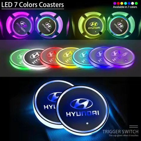 7Colors LED Car Cup Holder Lights Changing USB Luminous Coaster for Hyundai I30 I20 I35 Lx35 Lx40 Sa